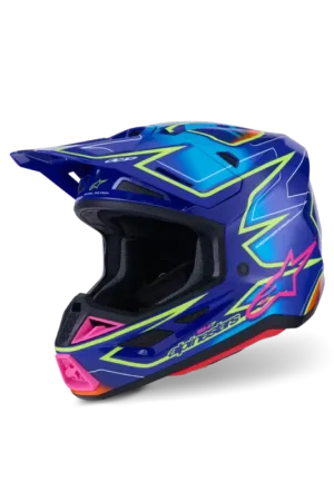 Exclusieve Aanbieding Alpinestars 2026 S-M7 Cast Crosshelm Blauw / Roze / Fluor Geel