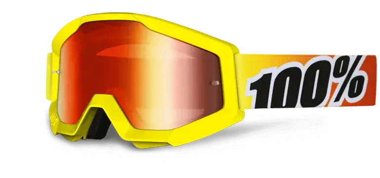 100% Strata MX Crossbril Sunny Days (Lens Mirror Rood, Band Geel / Oranje) Dagaanbieding