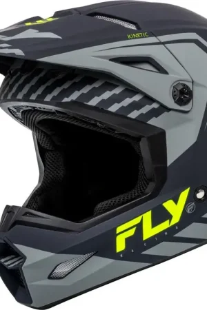 Veilige Betaling Fly Racing 2024 Kinetic Menace Crosshelm Mat Grijs / Fluor Geel