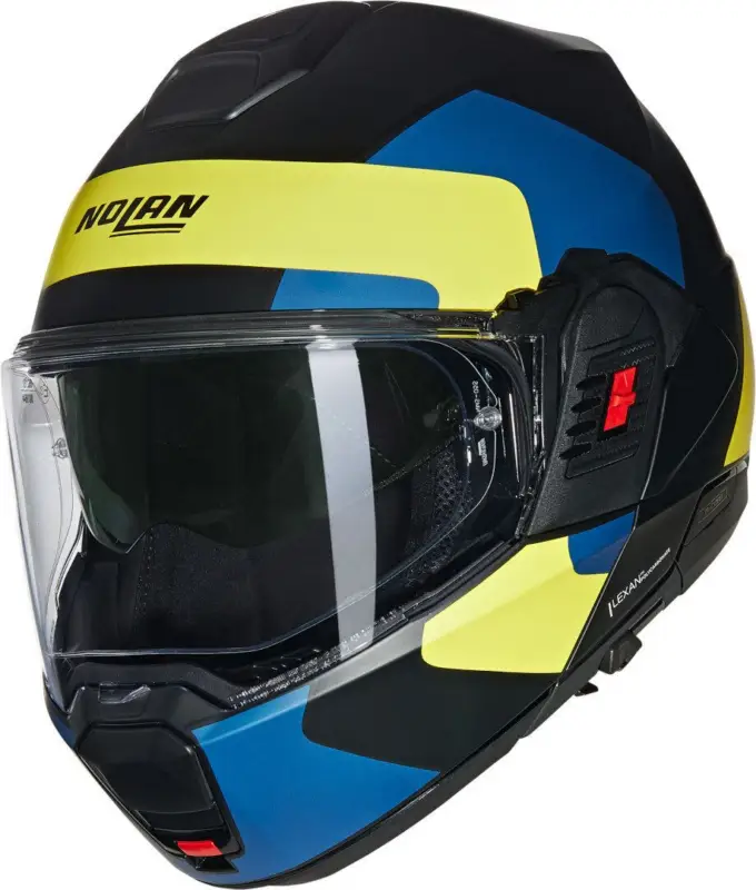 Koop Online Nolan N120-1 Omocromo 346 Zwart Blauw Geel Mat Systeemhelm