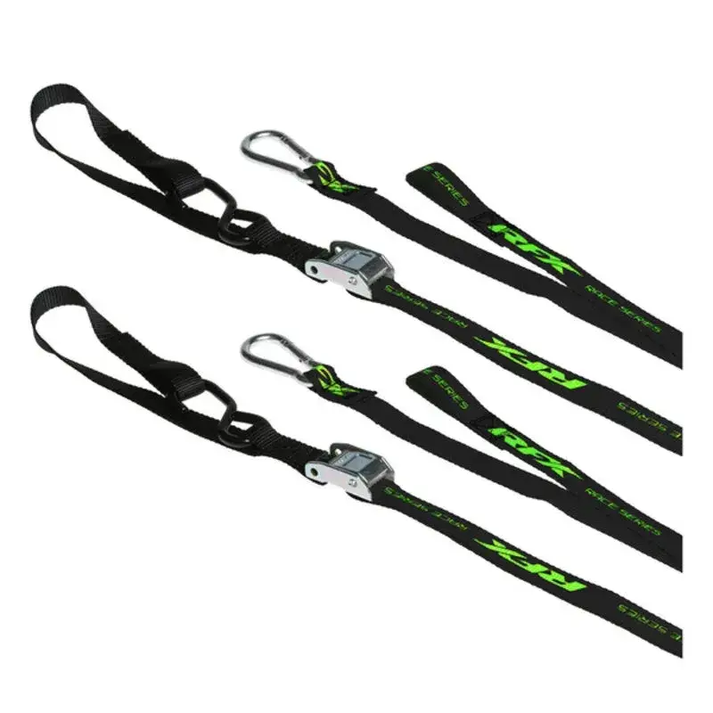 RFX Race Series 1.0 Tie Downs (Black/Hi-Viz LE) with extra loop and carabiner clip Laatste Versie